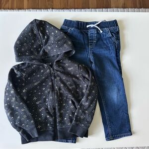 Jumping Beans Jeans with Cat & Jack black hoodie sweatshirt with gold stars 4T
